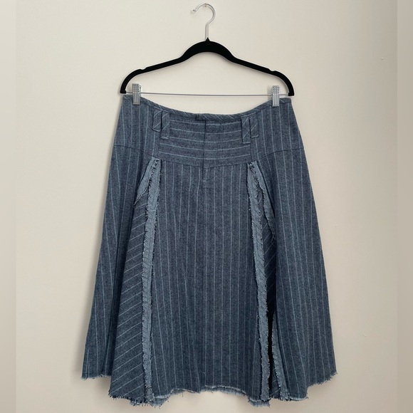 Free People - A-Line Amelia Midi Skirt Size 8 Blue Pinstripe - Picture 4 of 12